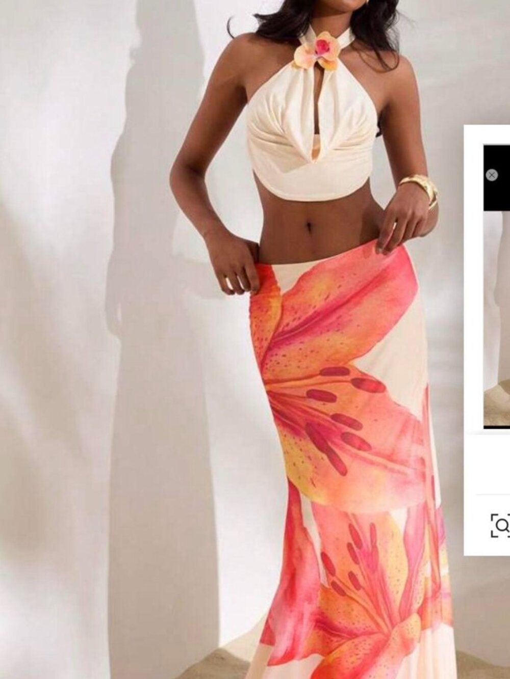 Orange and pink floral maxi skirt set